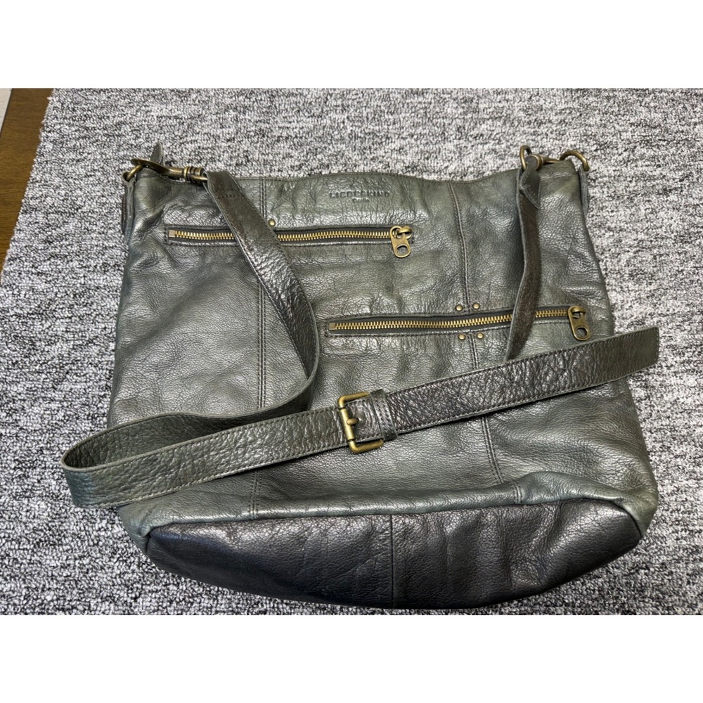 Liebeskind Berlin Leather Crossbody Hobo Bag Olive Green Black Mixed Media Large